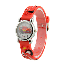 Cute Cartoon 3D Car Analog Quartz Child Kids Wrist Watch Red Band Strap Christmas Birthday Gift