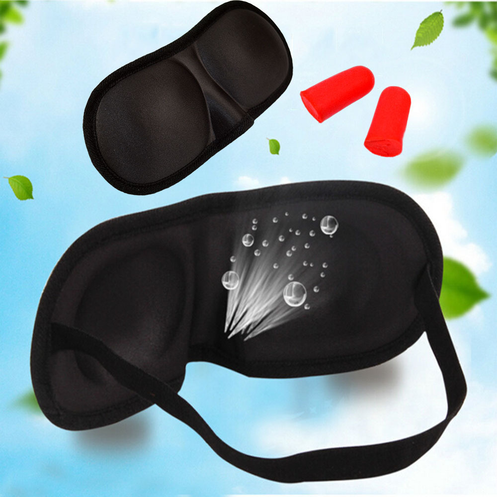 Image of Eye Mask Black Sleeping Eyeshade Eyepatch Blindfold with Earplugs Shade Travel Sleep Aid Cover Light Guide Wholesale