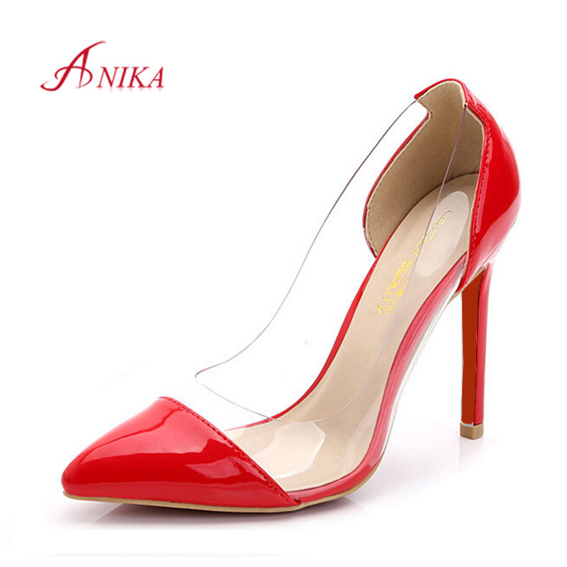 Big Size 34 42 Transparent red bottom high heels 2015 New women ...
