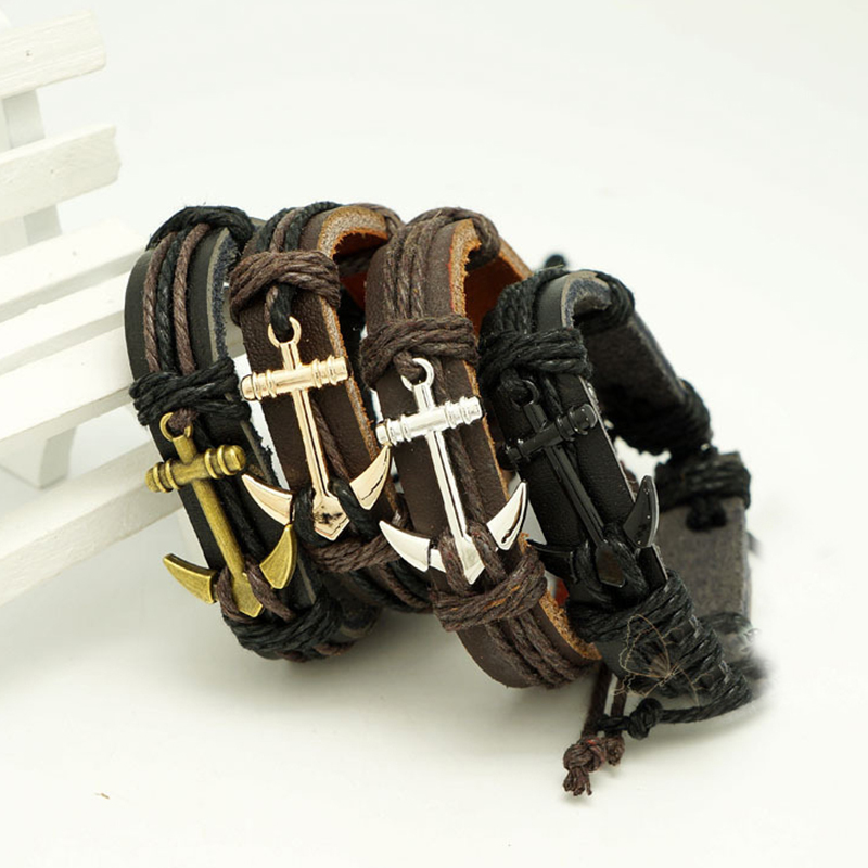 Image of 2016 Male Bangle Bracelet Chain Hand-woven Waistband Unisex Pu Leather Rope Bracelet For Men Women Anchors Woven Bracelet Charm