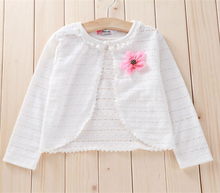 Newest fashion pink/white/yellow girls knit cardigan long-sleeve cotton girl coat for 2-12 years old shrug girl clothing 1507