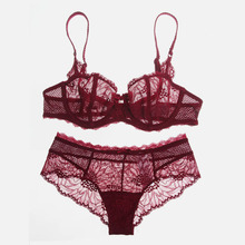 Sexy Transparent Women Bra And Briefs Sets Embroidery Ladies Ultrathin Lace Underwear Intimates Lingerie Bras And Panty Set