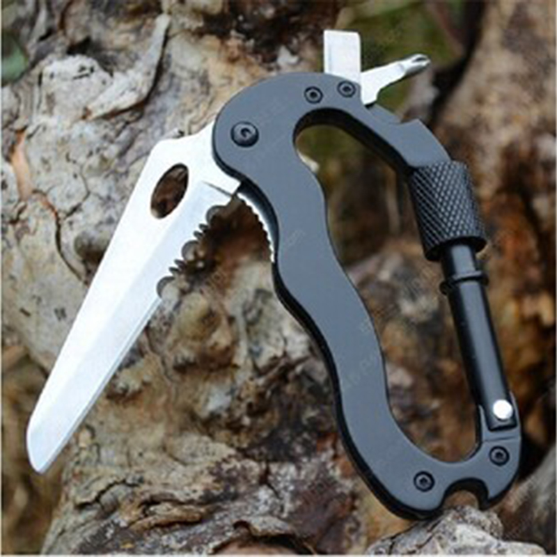 Image of Outdoor multifunction knife screwdriver aluminum carabiner buckle quickly hung survival buckle Observing tool tactical equipment