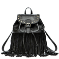 Women Edgy Fringed Backpack 2016 Fashion New Tassel Bag Genuine Leather Packsack Rivet Belt Buckle Daypack