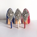 Royal Blue Satin Open Toe Rhinestone Back Wedding Shoes Pumps Stilettos sapato para noiva Shoe Slip