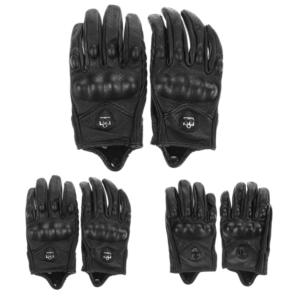 Image of Men Motorcycle Gloves Outdoor Sports Full Finger Motorcycle Riding Protective Armor Black Short Leather Gloves Free Shipping