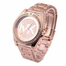 2015 New hot selling fashion,Luxury, simple men’s women’s diamond rose gold alloy steel band casual quartz watch