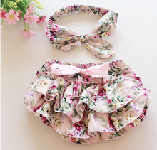 Newborn Baby bloomers floral Baby girls shorts+Headband clothes sets baby diaper covers infant shorts ruffles bloomers