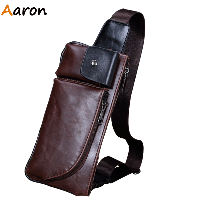 Aaron 2015 Summer Style Craze Horse Leather Men Waist Bag Vintage Molle Pouch Fanny Packs Outdoor
