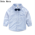 Baby Boy Shirt 2016 Autumn Cartoon Bear Long Sleeve Formal Boys Shirts For Children Bow Tie
