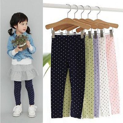 Kid Gilrs Pants Polka Dot Soft Leggings 2 8Y School Stretch Pants Trousers