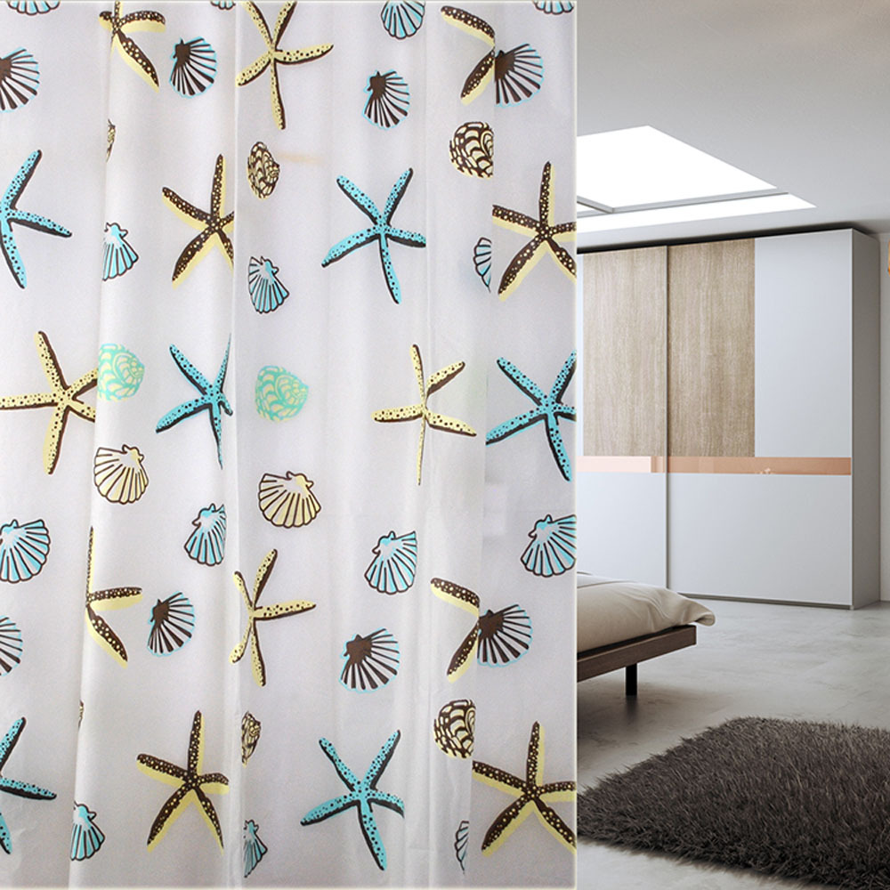 2016 New 180cm*180/200cm Shell Starfish Bathroom Waterproof Mildew Proof Shower Curtain With Curtain Hooks Rings