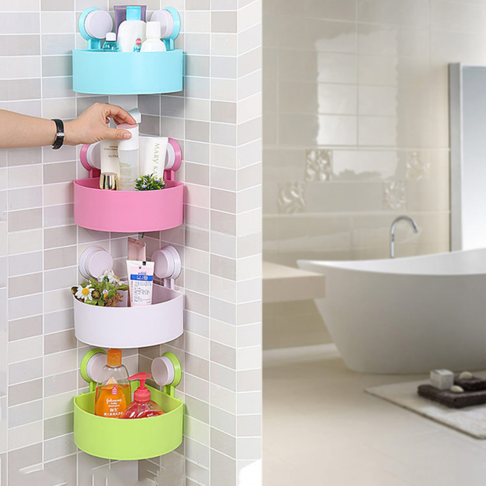 Hot Lovely Bathroom Corner Storage Rack Organizer Shower Wall Shelf with Suction Cup hot search