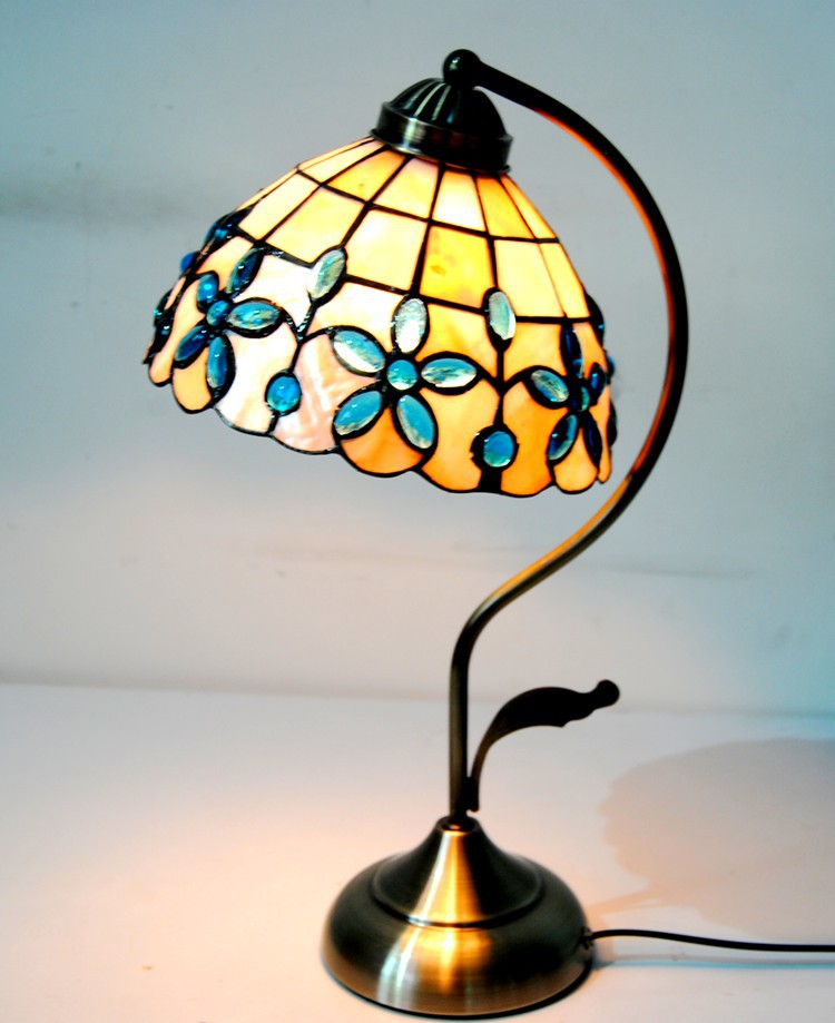natural shell tiffany small table lamp reading lamp bedside lamp small desk lamp 8 inch lilac