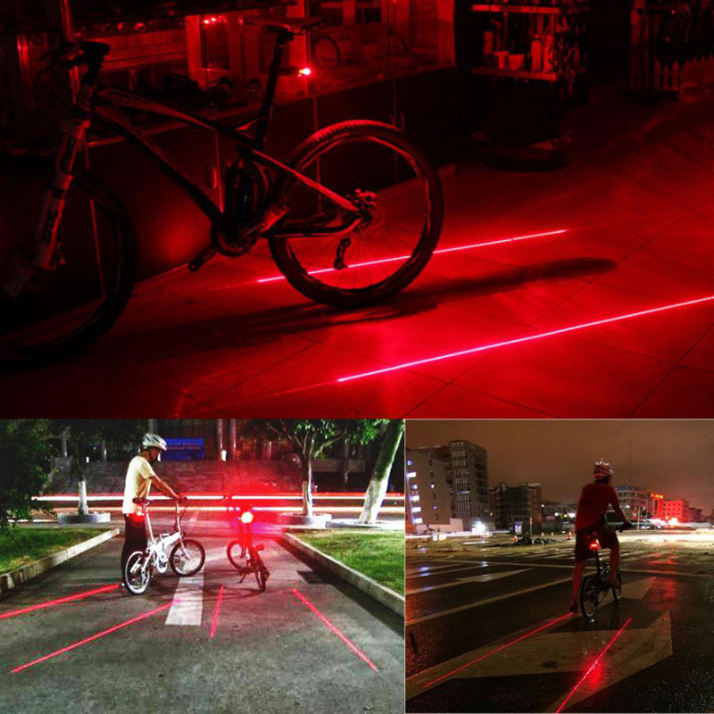 2 Laser Bike Bicycle Light Rear Tail Flashing Safety Warning Lamp Night 5 LED