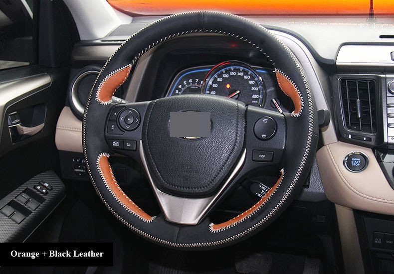 for 2013 Toyota RAV4 2014 Toyota Corolla Orange Leather Steering Wheel Cover
