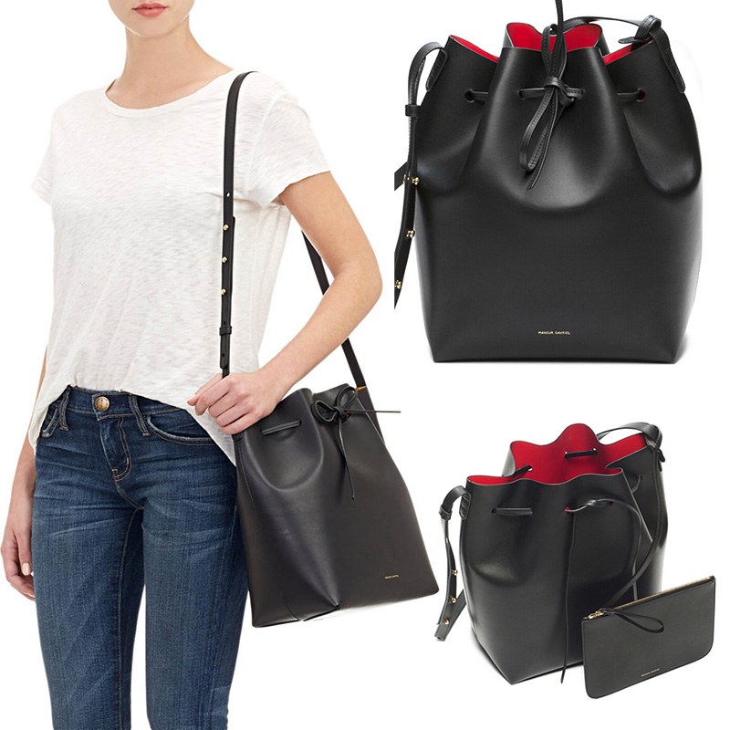 100% Calf Leather Mansur Gavriel Bucket Bag Handbags Women Famous Brands Logo Printed 2015 Crossbody