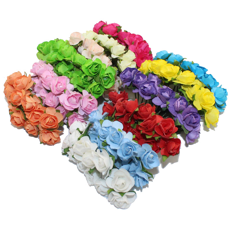 Image of 144PCS one lot 1cm Head Multicolor Artificial Paper Flowers Rose Used For Decorative Gift