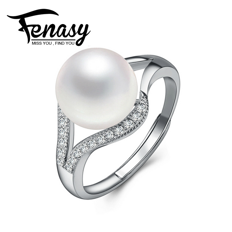 FENNEY 100 natural Pearl rings Perfect round Natural Freshwater Pearl 925 Silver ring rings for women