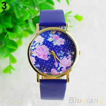 2014 New Fashion Women dress Leather Geneva Rose Flower Watch Dress Quartz Watches 0ODE