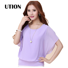 2016 women Summer Chiffon Blouse Plus Size Ruffle Batwing Short Sleeve Casual shirt Womens Tops Fashion TP0004