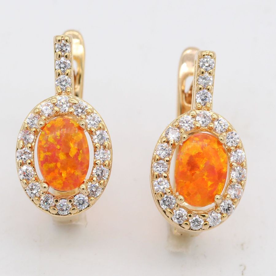 JINYAO Jewelry Nobby Fire Opal 925 Gold Plated Zirconia Earrings For Anniversary 5colors