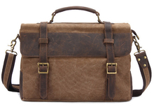 Fashion Vintage Crazy Horse Leather Canvas Men’s Messenger Bag Shoulder Bag for men Canvas Crossbody Bag Casual Bag Tote Handbag