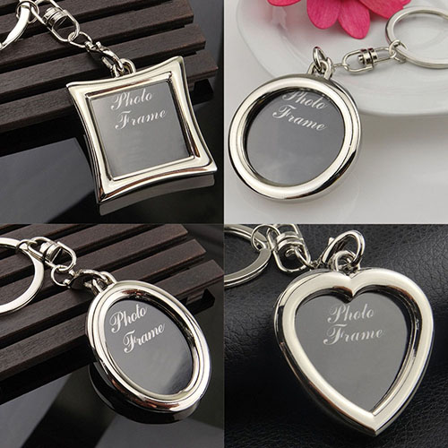 Fashion Charm 3D Heart Square Round Oval Insert Photo Frame Rotary Keychain Gift 