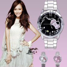 2016 Fashion Luxury Brand Hello kitty watch stainless steel women hellokitty watches Lovely Cartoon designer Quartz wristwatches