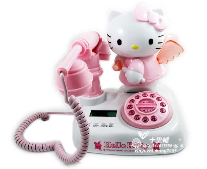 Wholesale Free shipping 1Piece Fashion Hello Kitty Pink Design Novelty Home Tabletop Telephone Corded Phone