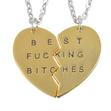BFF Split Broken Heart Pattern Golden Two Best Friends Forever Girlfriends Pendants Necklaces Friendship Women Necklace Jewelry