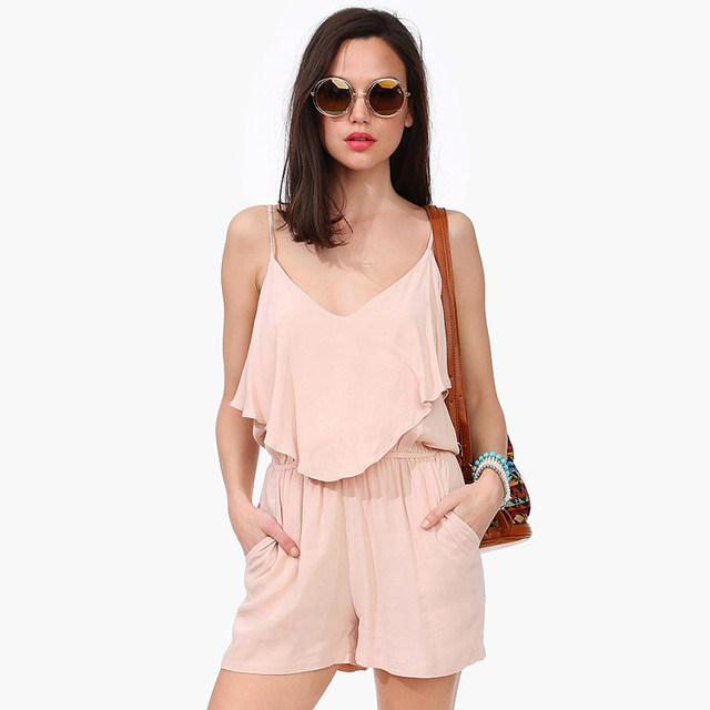 2016 Новое Прибытие Femme Combishort Свободные Краткости Лета Комбинезон Шифон Оборками Playsuit Комбинезон Женские Один Кусок Комбинезон