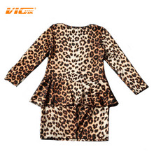 VICVIK Brand Girls Dress Long Sleeve Leopard for Party Baby Girl Elegant Wear Children Clothing Kids Fake Two Pieces