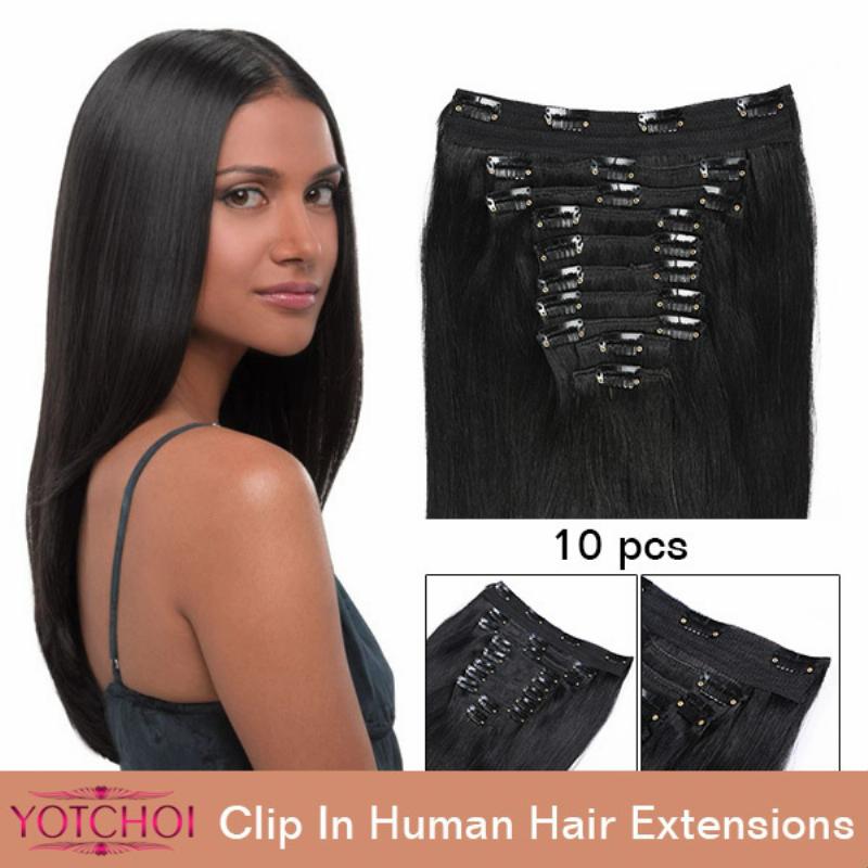 Image of Yotchoi clip in sets products 10pcs clip in human hair extensions 14"-30" straight natural colour 5A grade human hair extensions