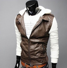 2014 New Wholesale PU Leather Jacket Hooded Men’s Jacket Coat Motorcylce Outerwear Jackets Fashion Long Sleeve Outdoor Clothing