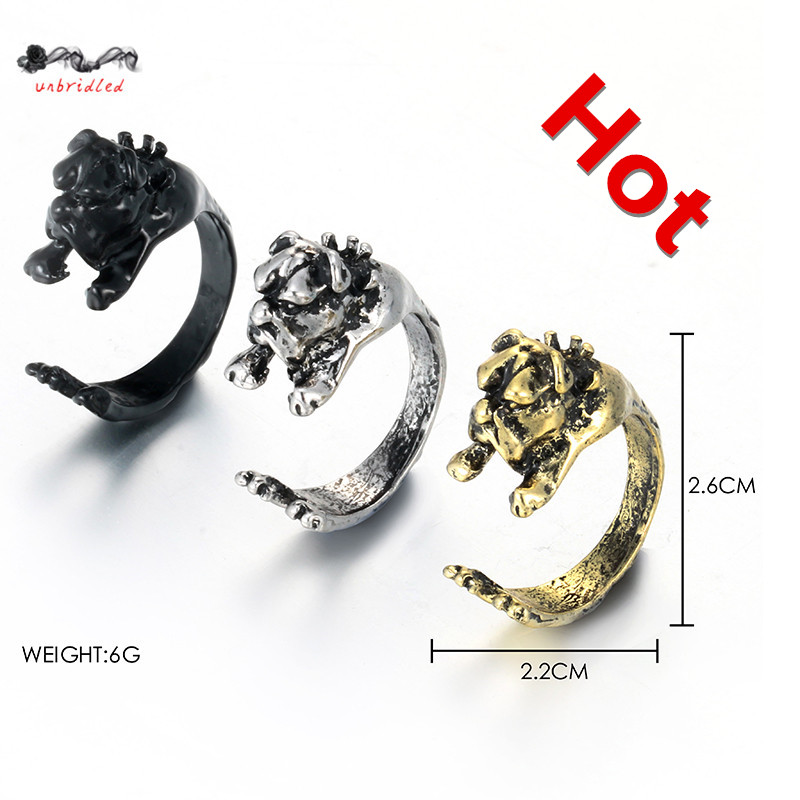 Retro Punk Boxer Ring Free Size Hippie Animal Boxer Dog Ring Jewelry for Pet rings for women vintage
