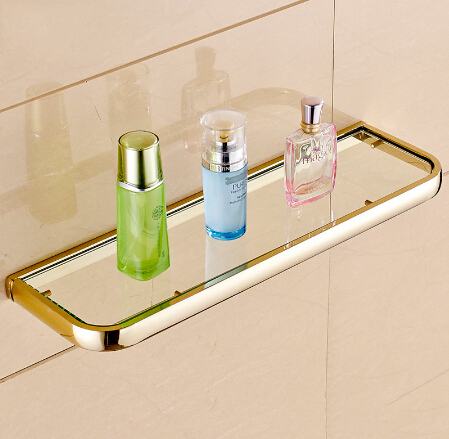 New Arrivals High Quality Wall Mounted Classic bathroom glass shelf brass material Bath Shower Shelf Bathroom cosmetic shelf