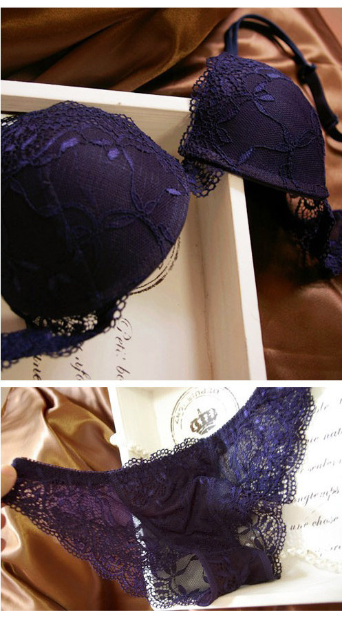 hot Pop transparent floral lace bra & brief sets thin cup leisure sexy deep-V push up women underwear bra set 15