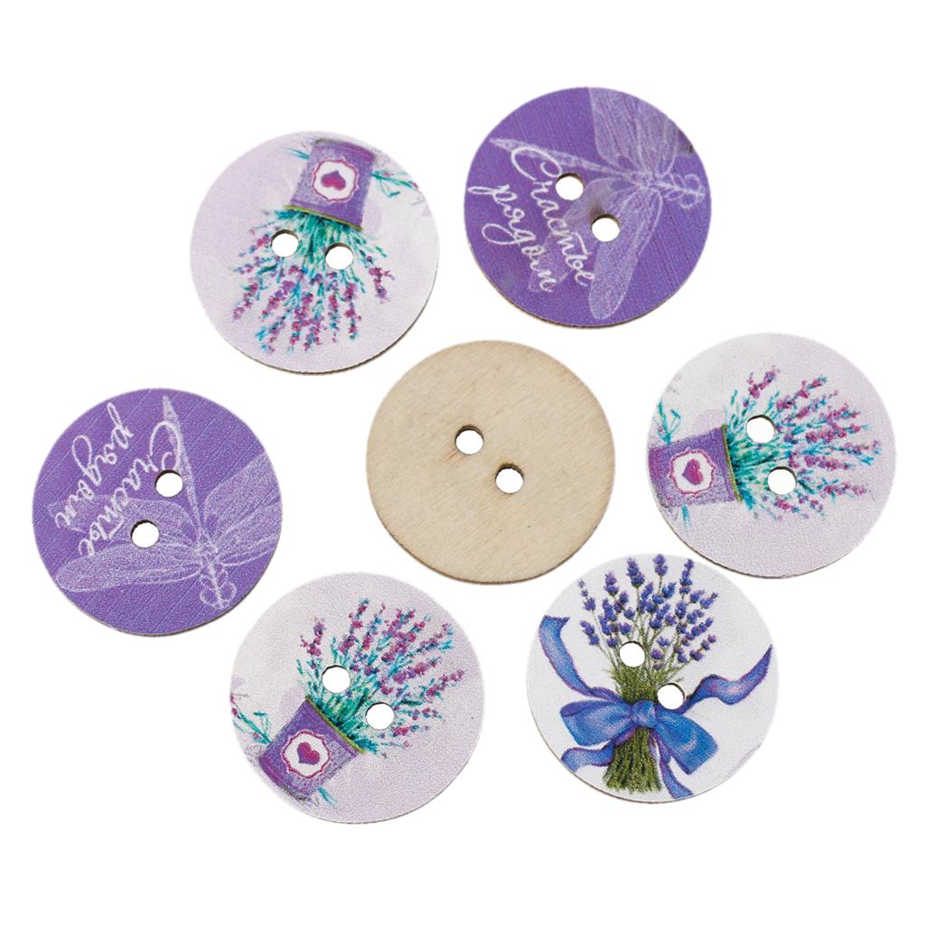 Image of Wood Sewing Button Scrapbooking Round At Random 2 Holes Lavender Pattern 24.0mm(1")Dia,5 PCs 2015 new