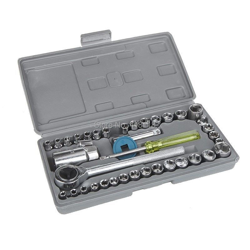 40 Pcs Socket Wrench Sleeve Combination Set Motorcycle Vehicle Repair Tool Kit 1 4 3 8