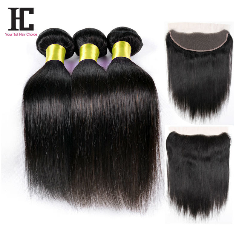 7A Brazilian Straight Hair With Closure 3 Bundles With Frontal Closure Virgin Brazilian Wavy Hair With Closure Lace Frontal HC