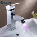 AZOS Bathroom Basin Tap LED Light 3 Color Changing Chrome Polish Single Hole Hot Cold Mixer