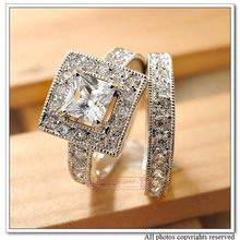 Alloy 18k White Gold Plated CZ Zirconia Wedding Rings Set For Women Classic Jewelry 2015 Engagement