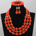 New Fashion African Costume Jewelry Sets African Bridal Orange Red Coral Balls Beads Jewelry Sets 2016