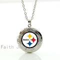 Free shipping photo locket necklace Pittsburgh Steelers pendant necklace with antique silver chain football jewelry for