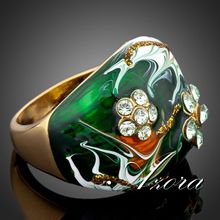 AZORA Unique design 18K Real Gold Plated Flower Stellux Austrian Crystal Oil Painting Pattern Ring TR0054