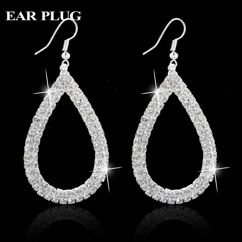 Water Drop Long Wedding Dangle Earrings Fashion 925 Sterling Silver Jewelry Crystal Earrings With St