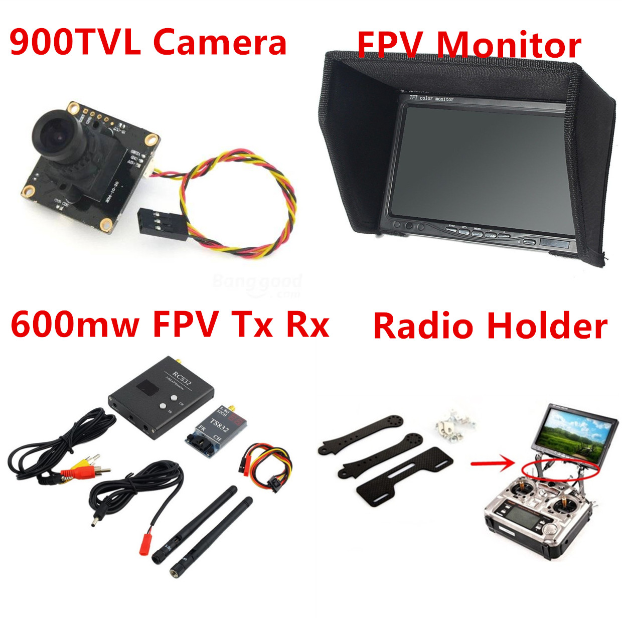 2015 New Fpv Kit Combo System 900TVL Camera + 5.8Ghz 600mw VTx VRx + 800x480 HD Sonw Monitor + Radio holder for RC Car 2015 New Fpv Kit Combo System 900TVL Camera + 5.8Ghz 600mw VTx VRx + 800x480 HD Sonw Monitor + Radio holder for RC Car