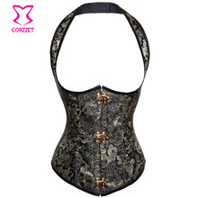 Black Floral&Golden Dragon Embroidery Jacquard Steel Boned Sexy Corset Steampunk Underbust Waist Training Vest Corsets For Sale