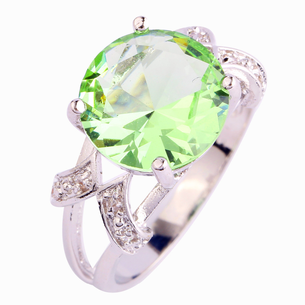 Image of 2015 New Brilliant Green Amethyst 925 Silver Ring Round Cut Size 6 7 8 9 10 11 12 13 Wholesale Free Shipping For Unisex Jewelry
